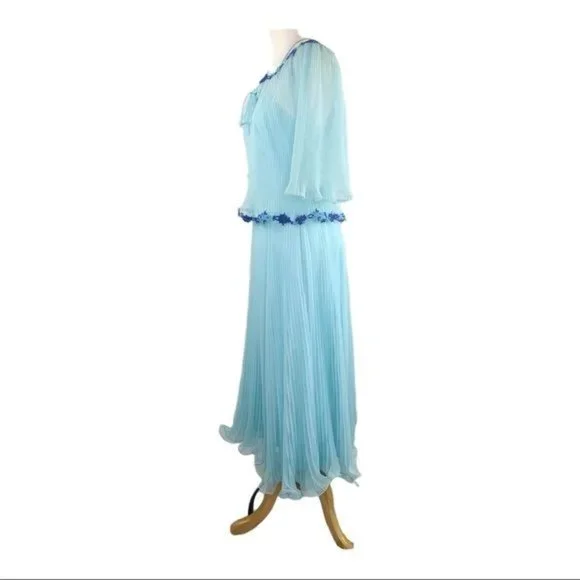 Miss Elliette California 60s Chiffon Dress and Cape VNTG Style 1948B Sky Blue 10 - Picture 7 of 13